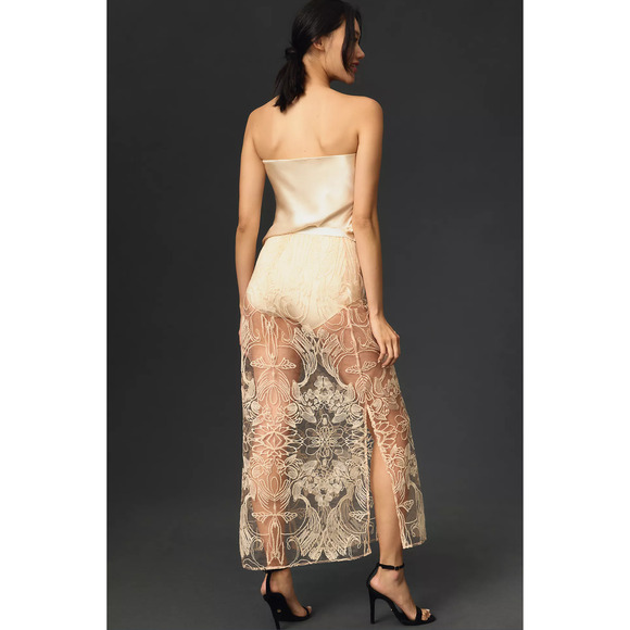 2 for $120 Anthropologie Sheer Embroidered Skirt - New Medium - Picture 3 of 4